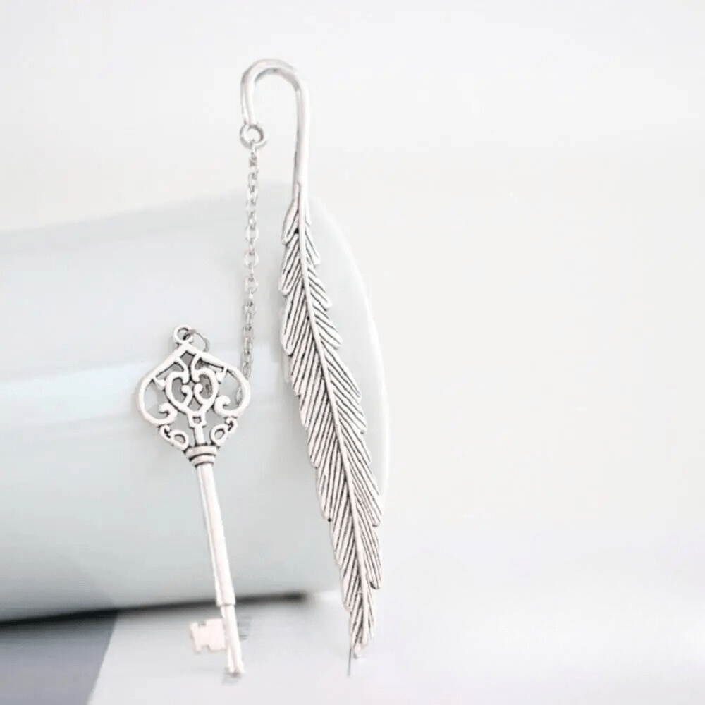 Marque-page en métal pendentif | Plume-Clé | Paradis du lecteur Argent