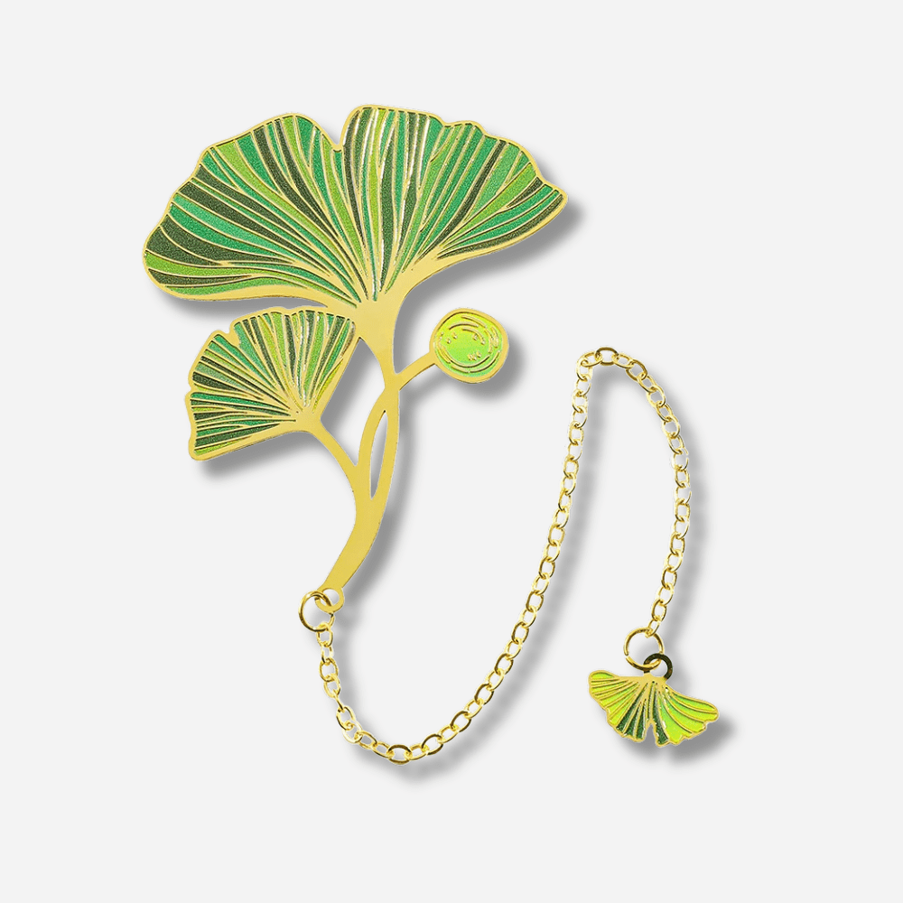 Paradis du lecteur - Marque-page en métal | Éclat de Ginkgo Avec chaîne