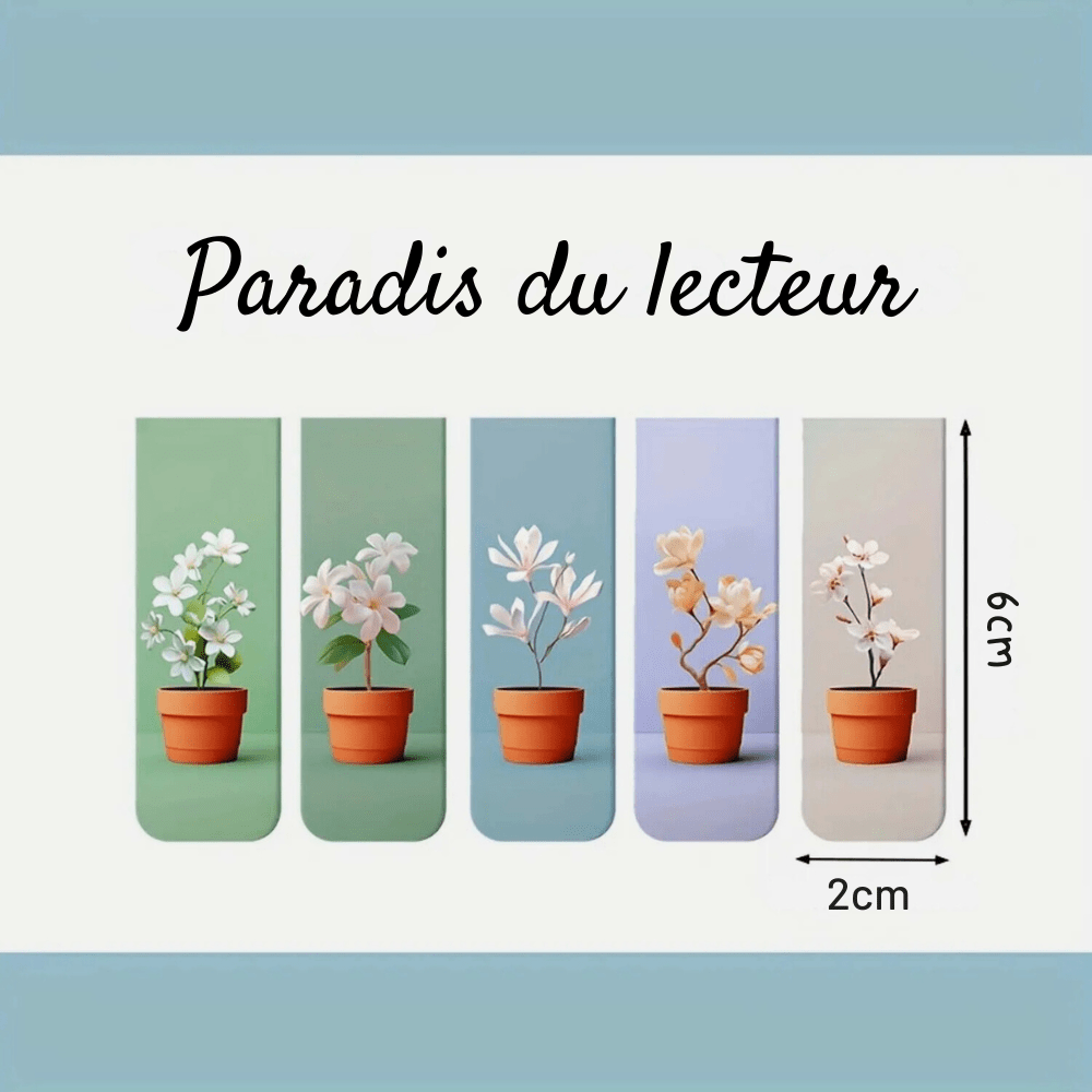Paradis du lecteur - Marque-page magnétique | Fleurs en pot 12 marque-pages
