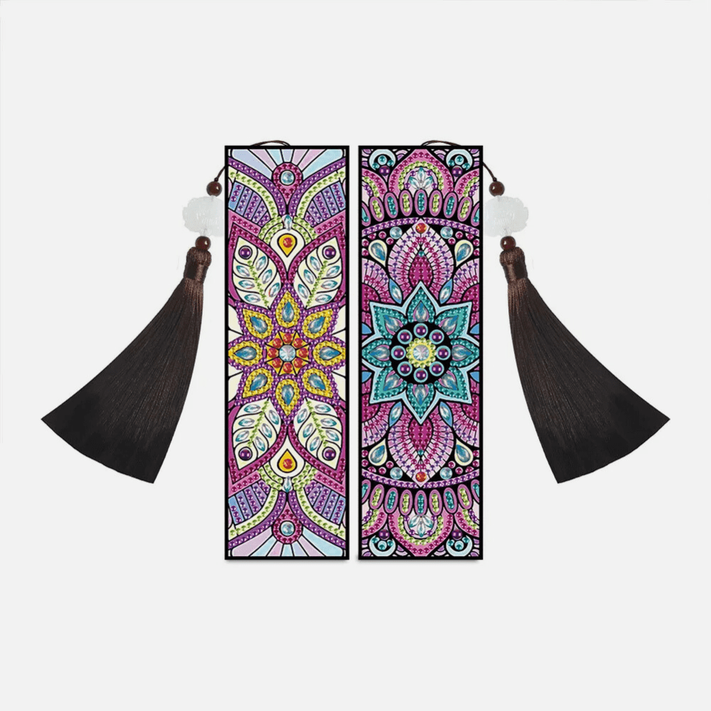 Paradis du lecteur - Marque-pages DIY avec pompon | Mandala 4 (2 marque-pages)