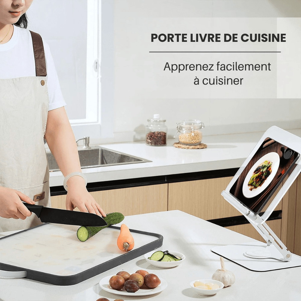 Paradis du lecteur ® - Porte livre de cuisine rotatif Blanc