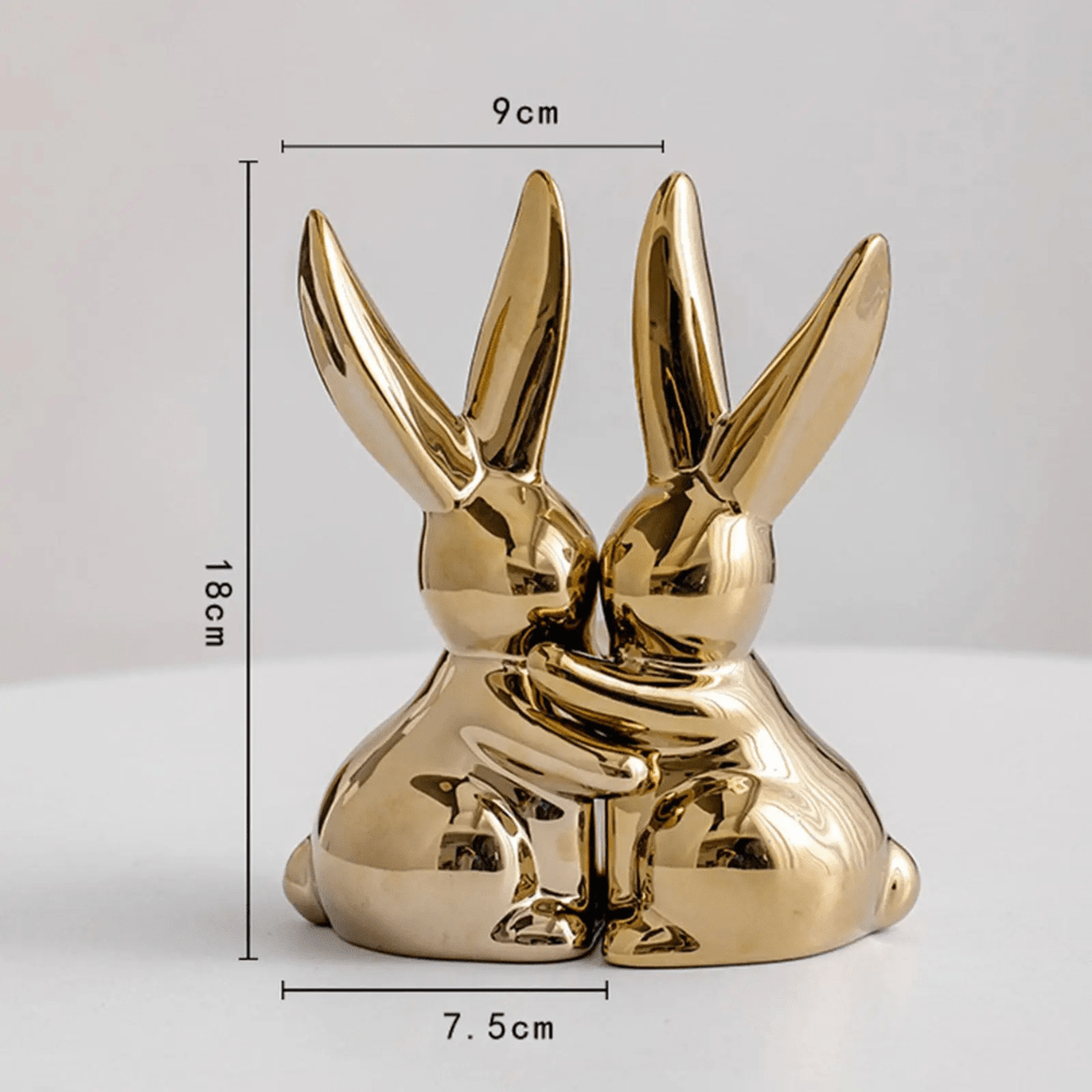 Paradis du lecteur - Serre-livre design en céramique | Lapins dorés Or