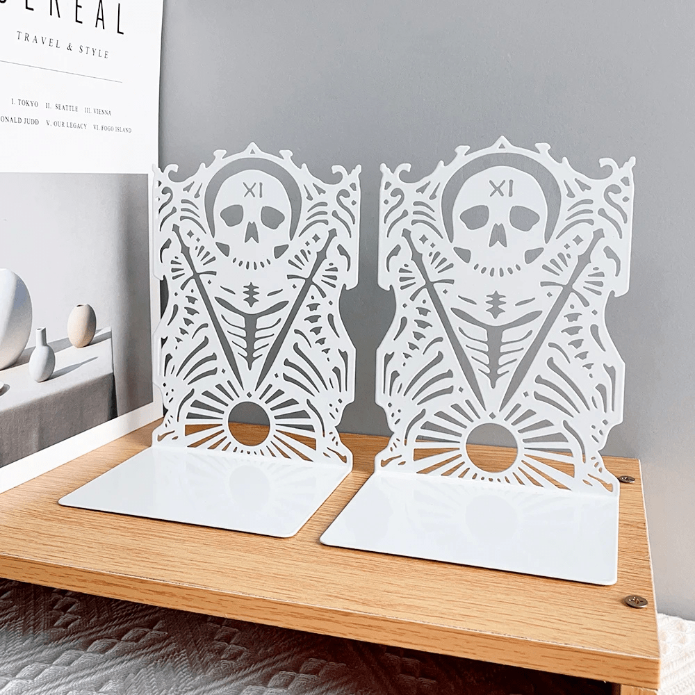 Paradis du lecteur - Serre-livre en métal | Têtes de mort blanches Blanc