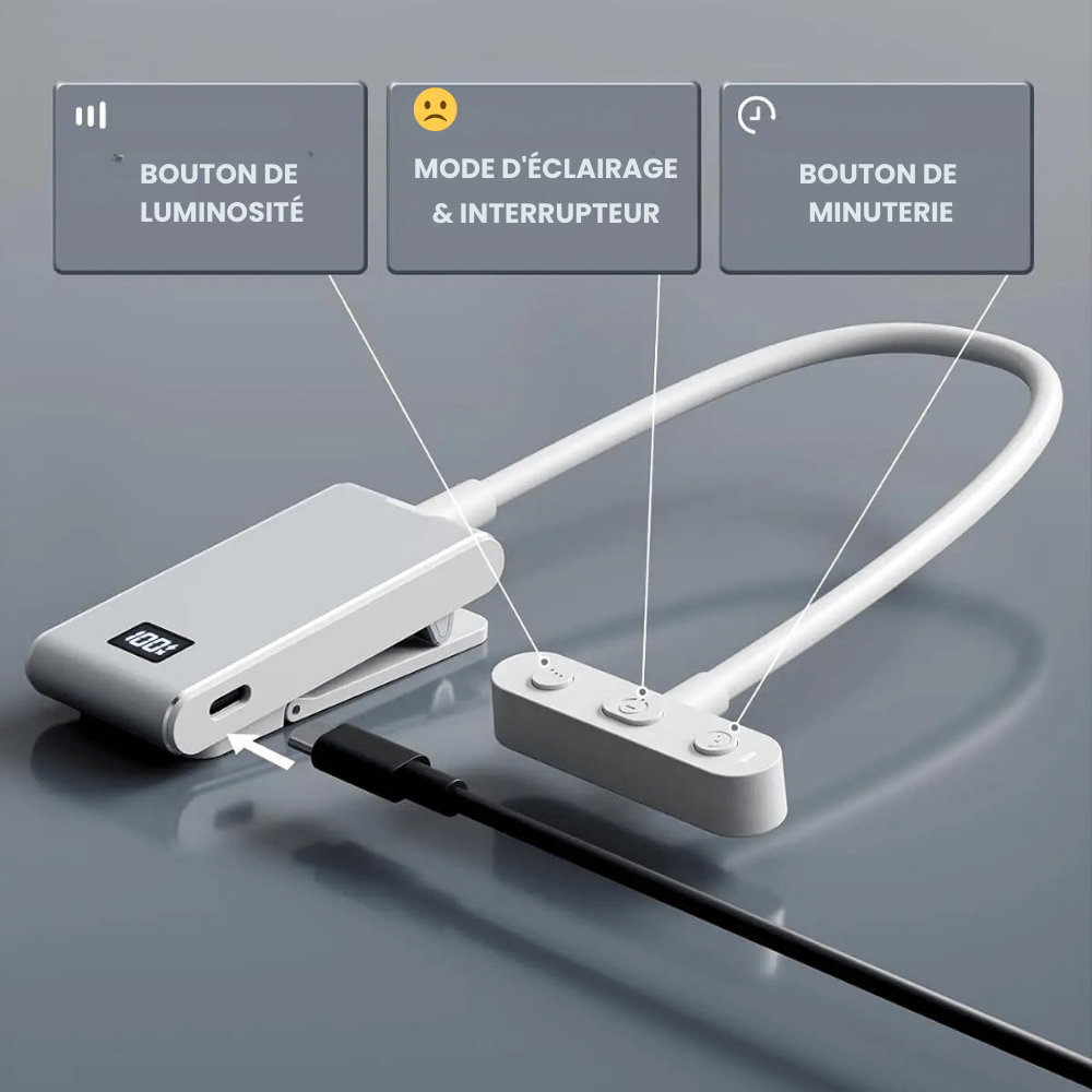 PDL® - Lampe de lecture aluminium USB anti-lumière bleue