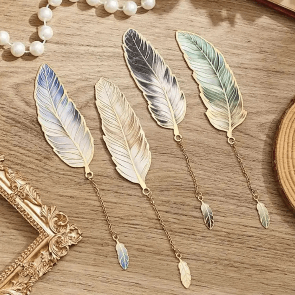 PDL ® - Marque-page en métal | Plume avec pendentif