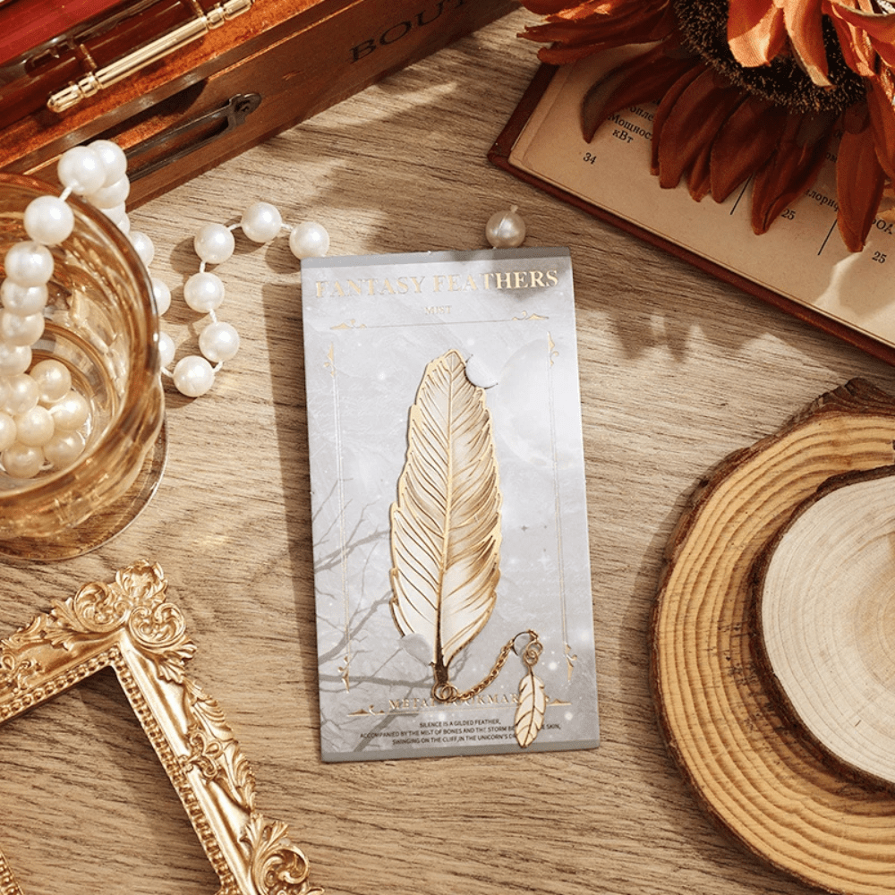 PDL ® - Marque-page en métal | Plume avec pendentif Beige