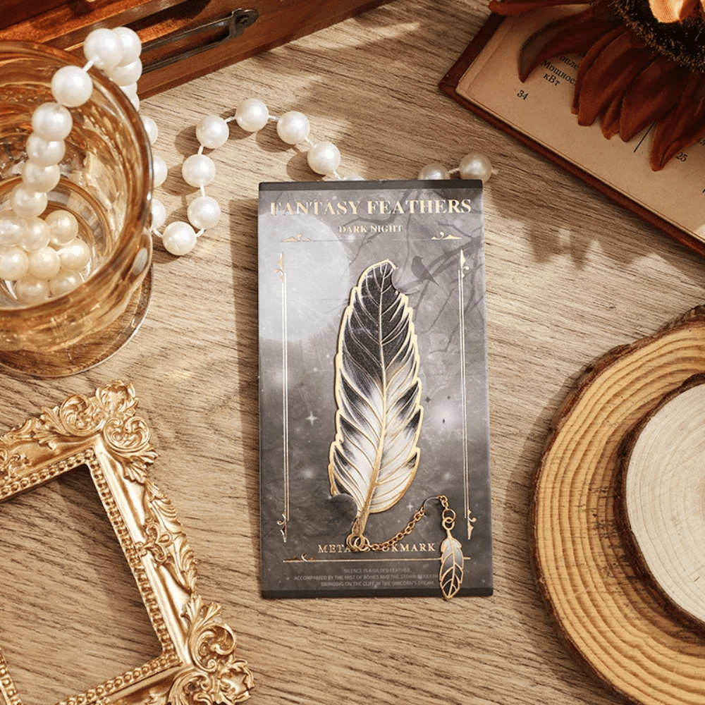 PDL ® - Marque-page en métal | Plume avec pendentif Noir