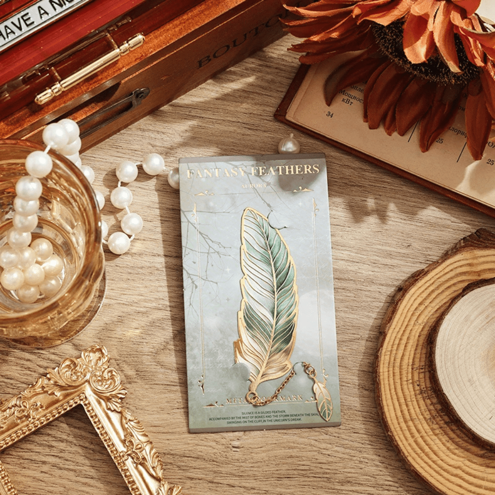 PDL ® - Marque-page en métal | Plume avec pendentif Vert
