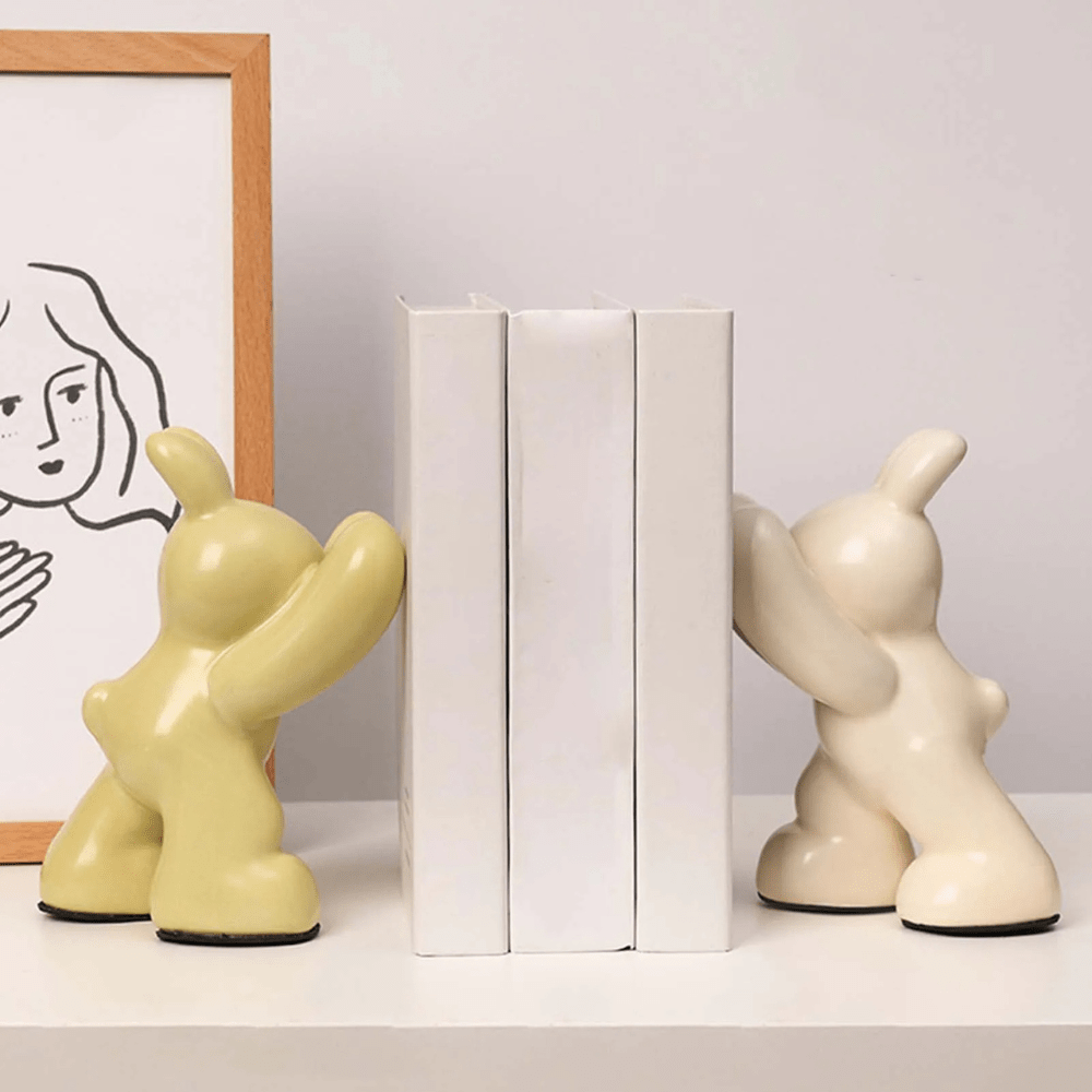 PDL ® - Serre-livre en céramique | Petits lapins Jaune & Blanc