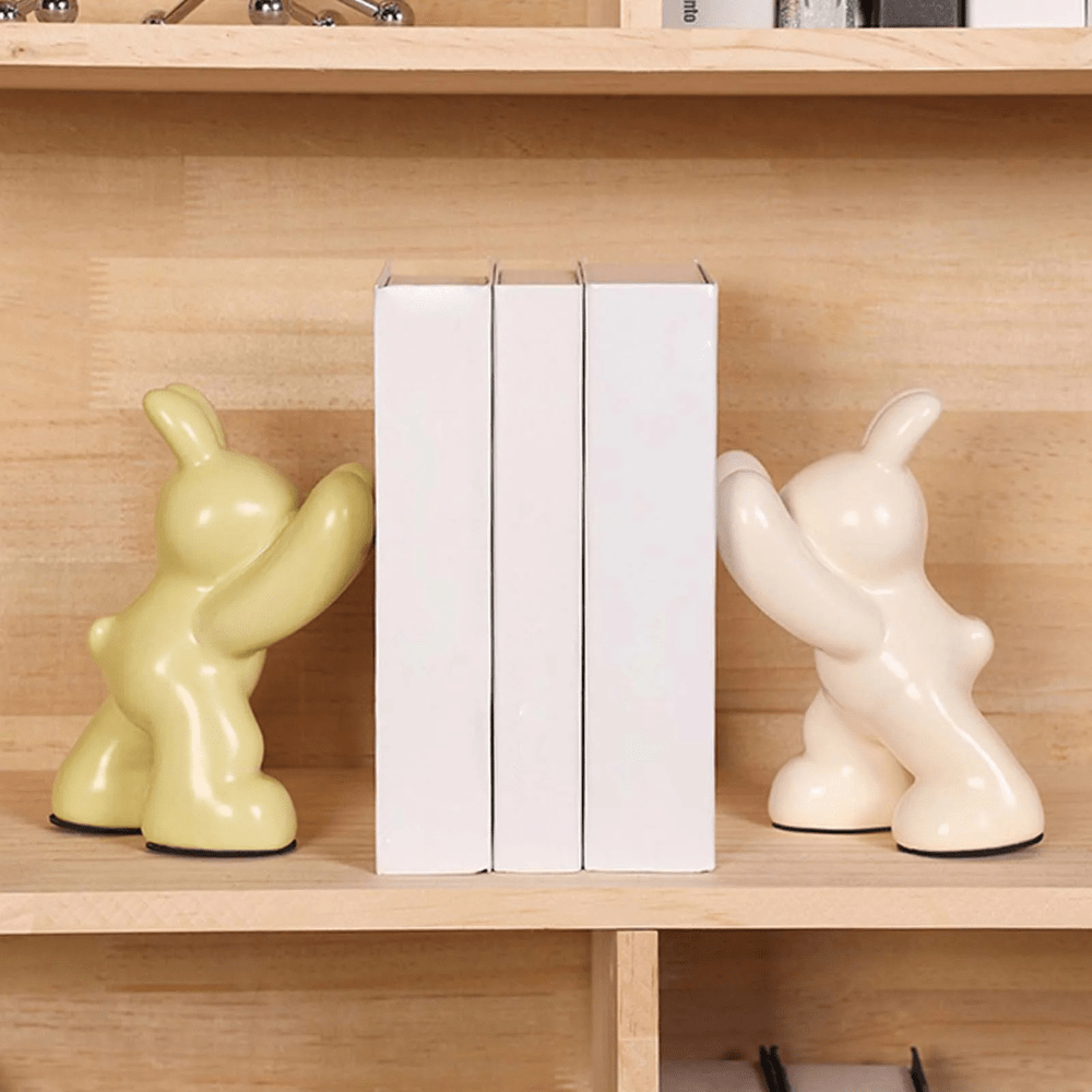 PDL ® - Serre-livre en céramique | Petits lapins Jaune & Blanc