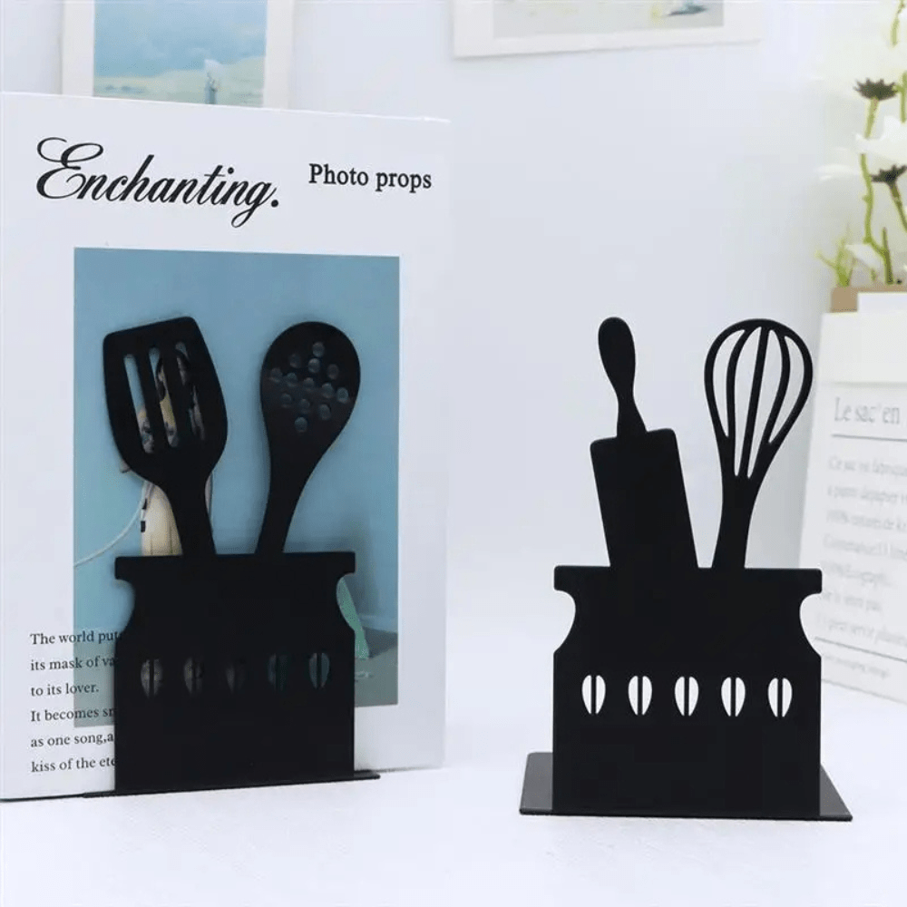 PDL ® - Serre-livre en métal | Ustensiles de cuisine Noir
