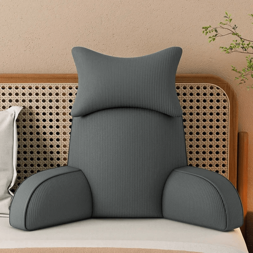 Paradis du lecteur - Coussin de lecture en micropeluche Gris foncé