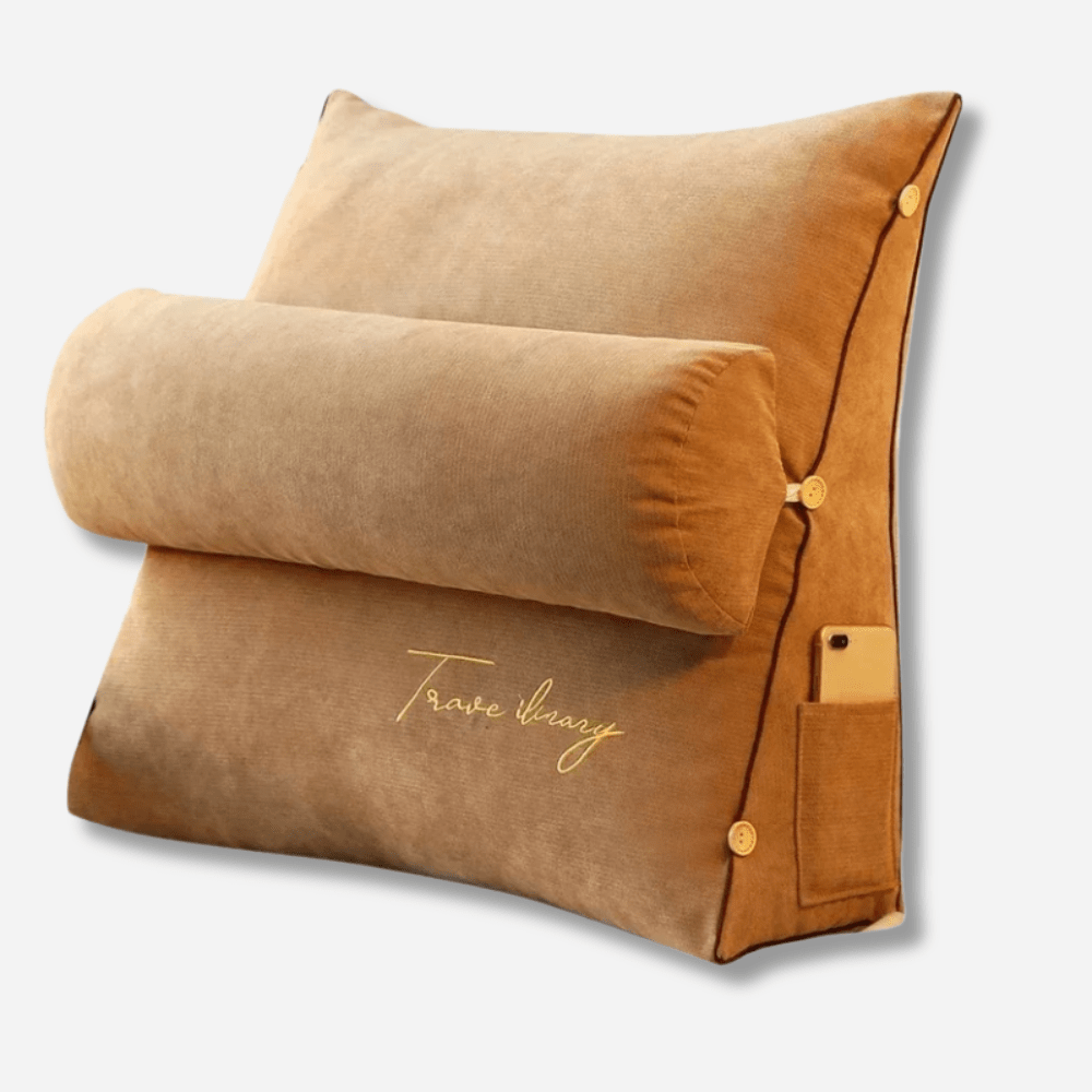 Paradis du lecteur - Coussin de lecture luxe et élégant Camel / 45x45x20cm