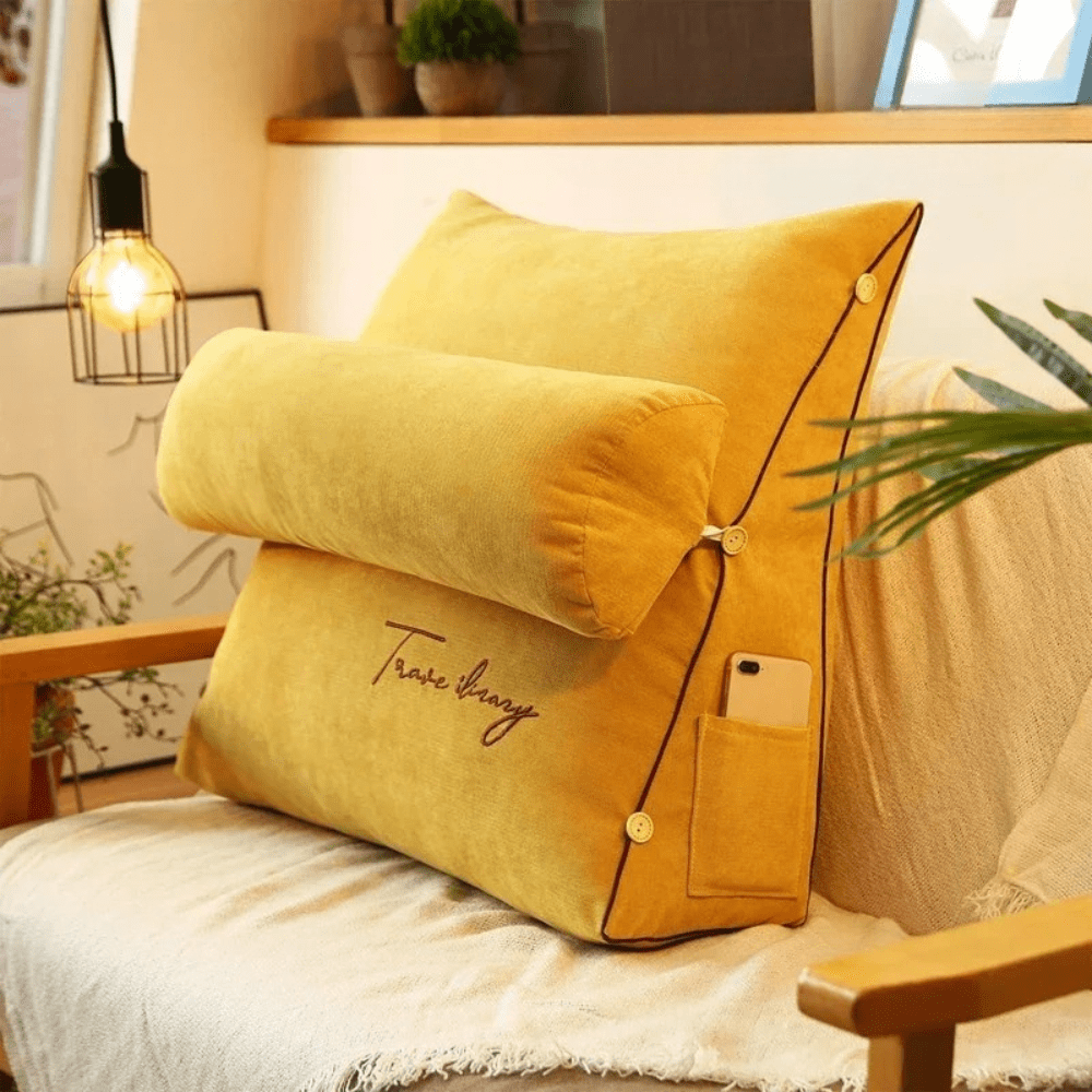 Paradis du lecteur - Coussin de lecture luxe et élégant Jaune / 45x45x20cm