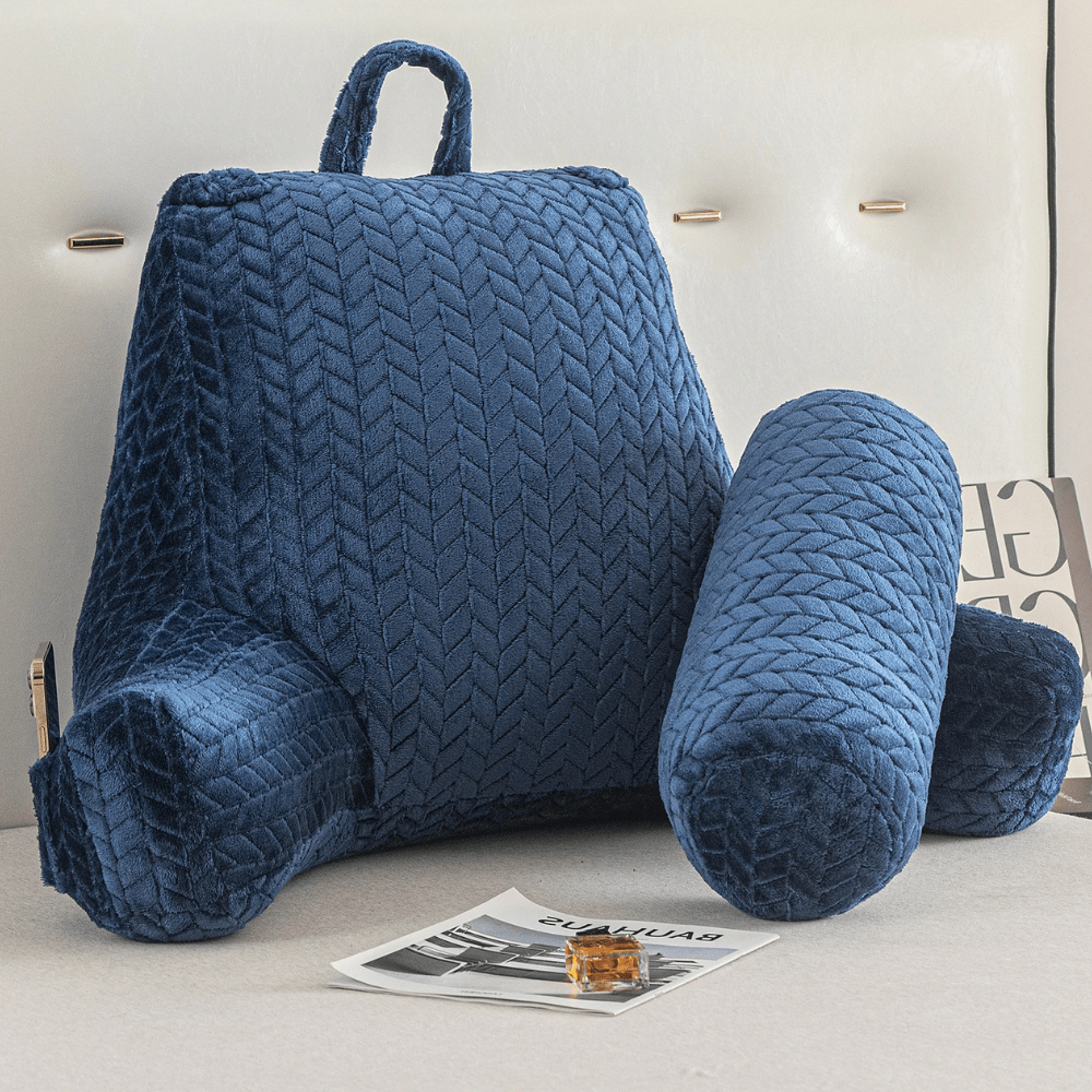 Paradis du lecteur - Coussin de lecture pour lit avec poches Bleu