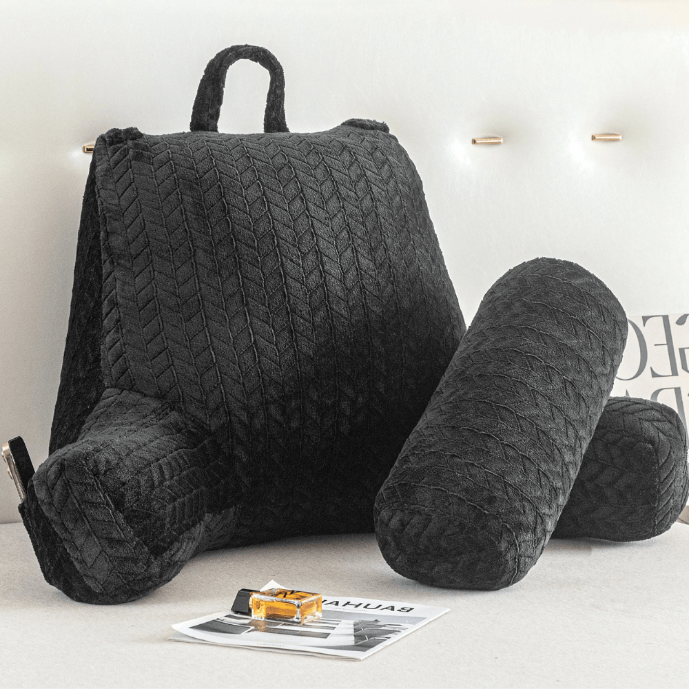 Paradis du lecteur - Coussin de lecture pour lit avec poches Noir