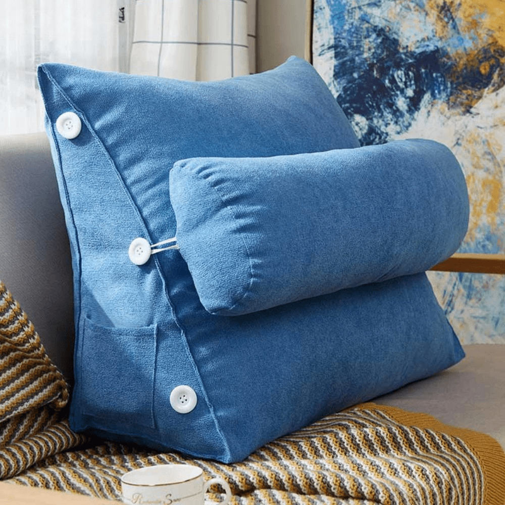 PDL® - Coussin de lecture pour lit en peluche douce Bleu