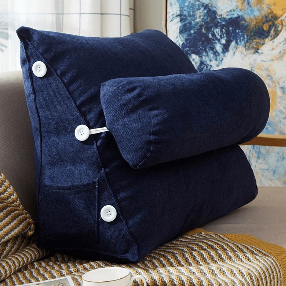 PDL® - Coussin de lecture pour lit en peluche douce Bleu foncé