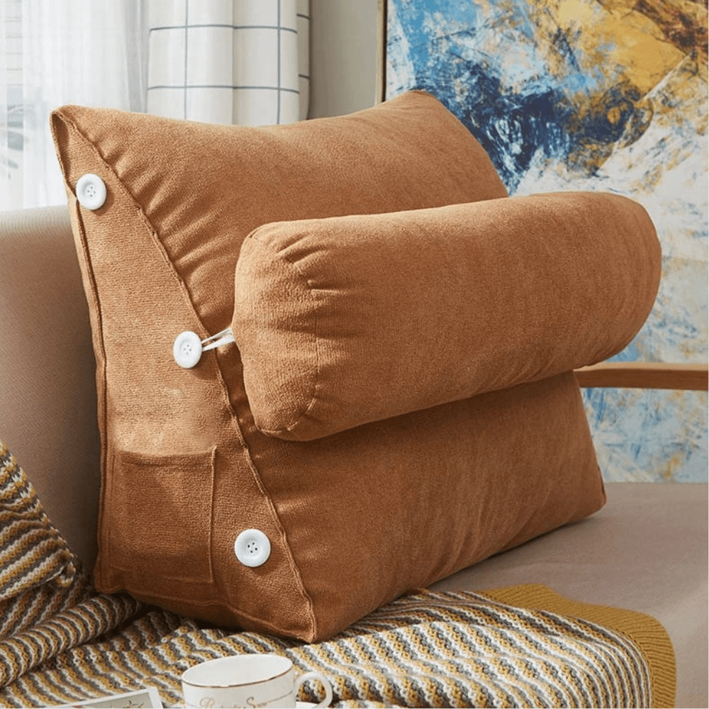 PDL® - Coussin de lecture pour lit en peluche douce Camel