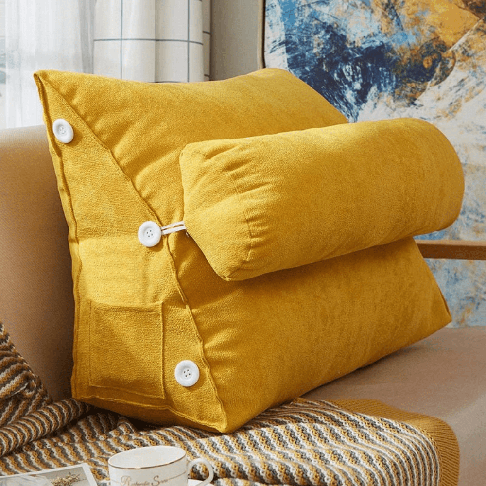 PDL® - Coussin de lecture pour lit en peluche douce Jaune