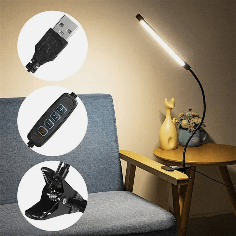 PDL® - Lampe de lecture à pince LED pour chambre et bureau Noir