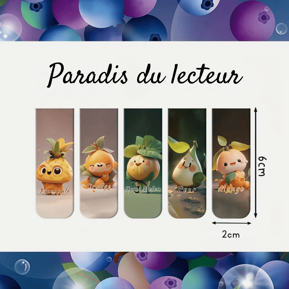 PDL ®  -  Marque-pages magnétiques | Fruits mignons 12 marque-pages